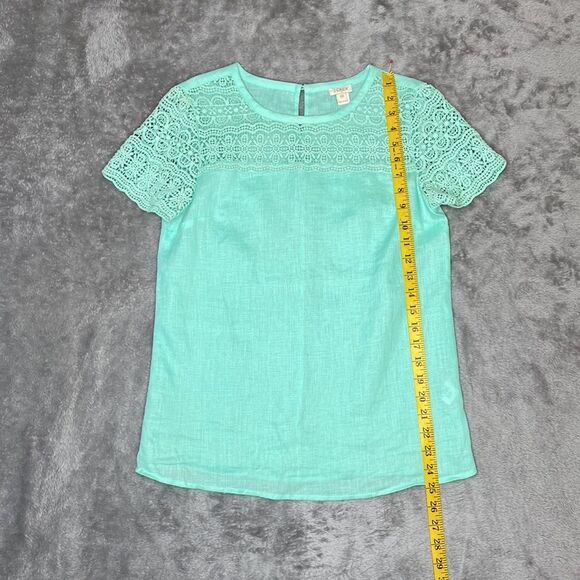 J Crew 100% Linen Embroidered  Lace Trim Short Sleeve Blouse Top - Picture 6 of 7